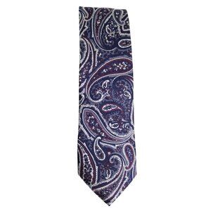 Perry Ellis Premium Men's Tie 100% Silk - Navy, Burgundy, Grey and White Paisley